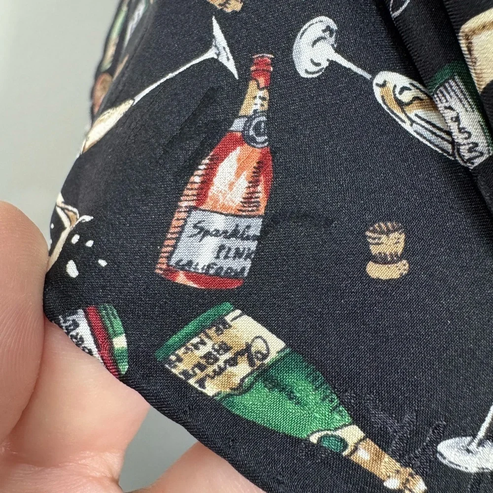1990’s Vintage NICOLE MILLER Black CHAMPAGNE BOTTLE GLASS Graphic Scarf Retro